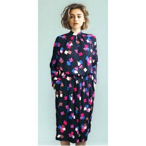 Vintage Gerard Pasquier Paris Exclusive Print Dress Jersey Black Size Medium EUC